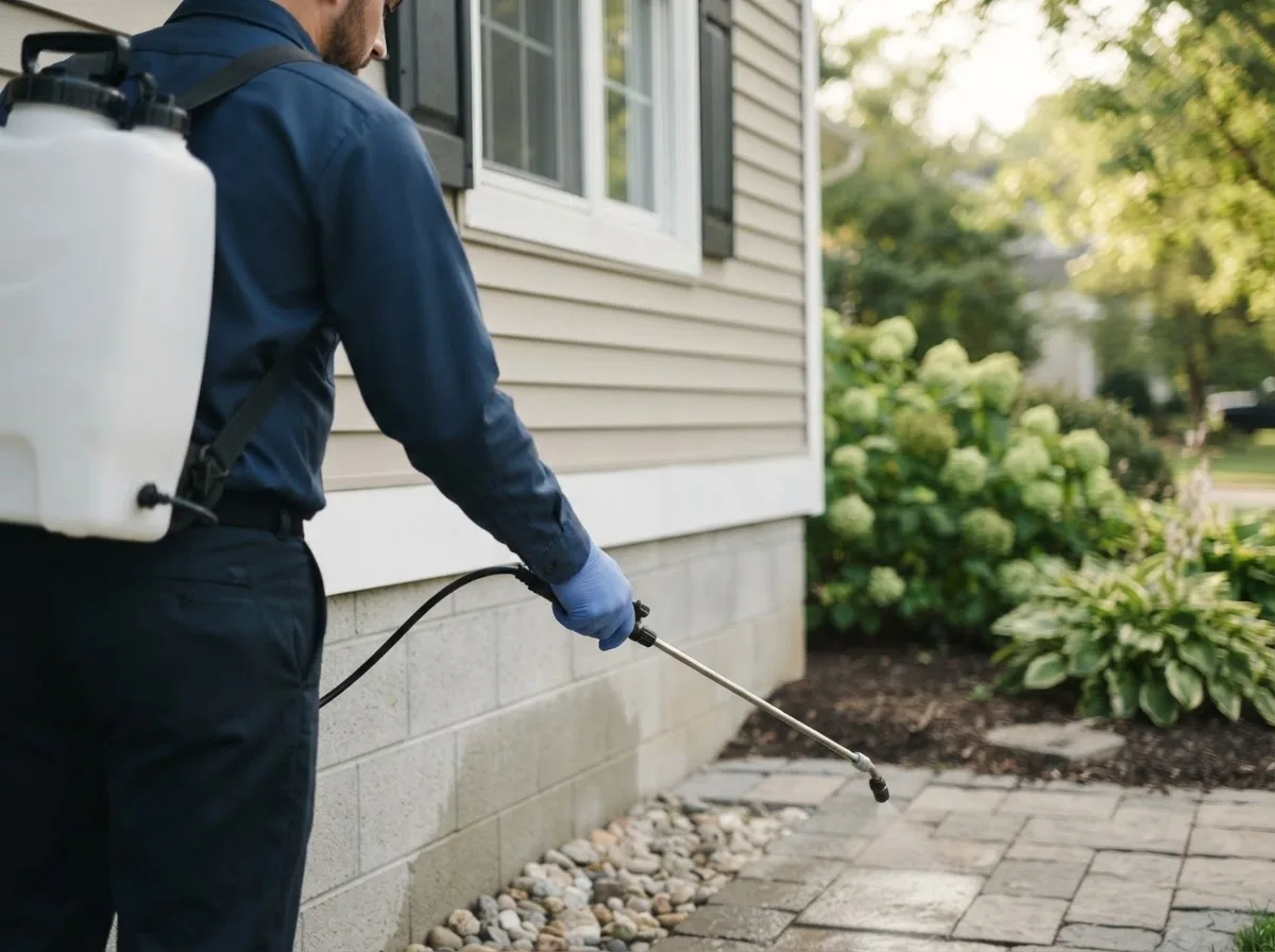 Pest control technician inspecting a home in Fountain, MN